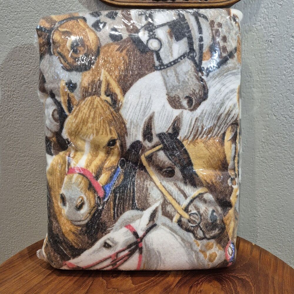 Vintage  Blanket Horse Print Fits Full and Twin Size New Old Stock Equestrian